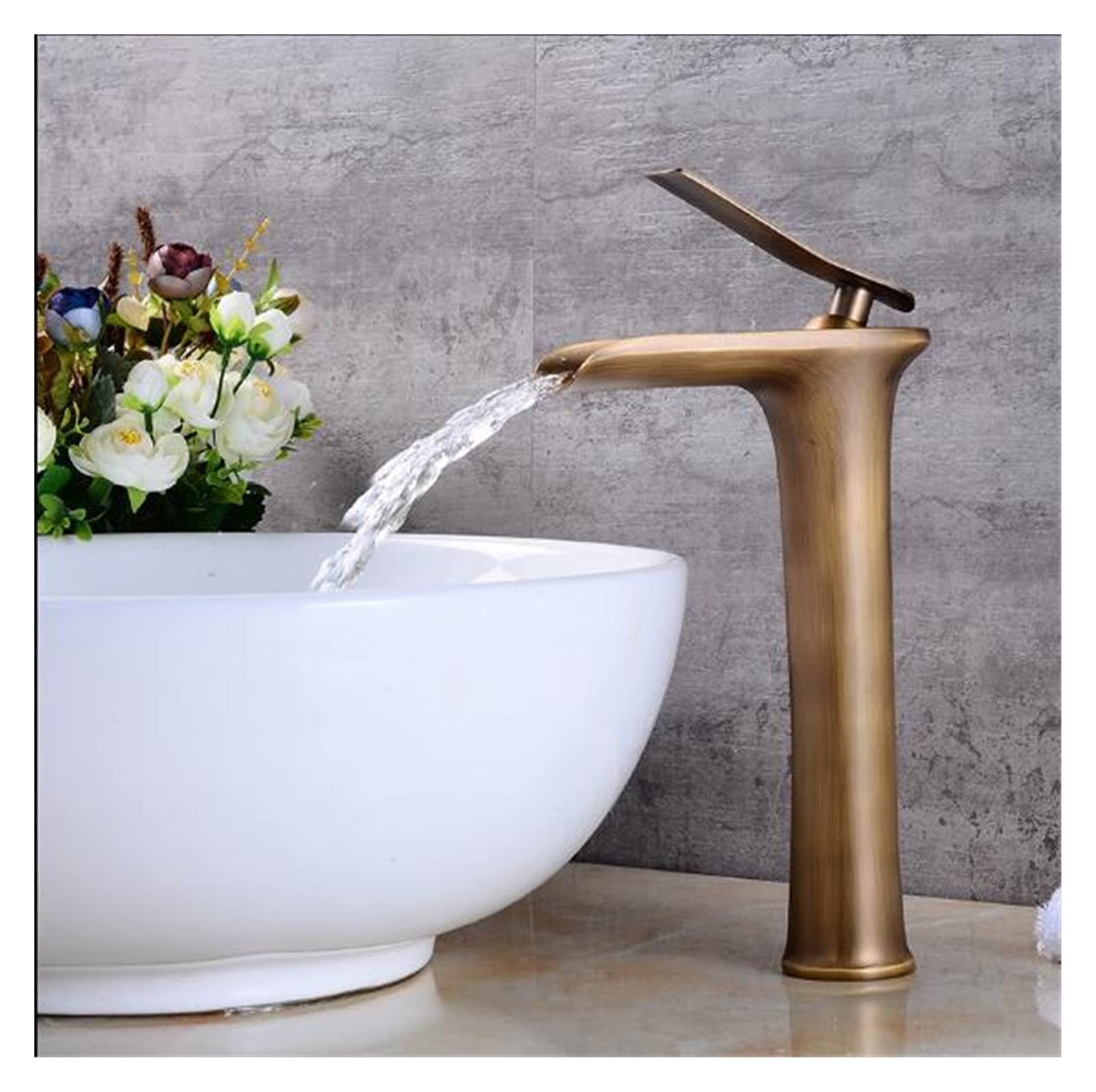 Mooilko Antique Tall Antique Basin Faucets Waterfall Faucet Bathroom Faucet Single Handle Basin Mixer Tap Bath Antique Faucet Brass Sink Water Crane Easy To Install(Antique Tall)