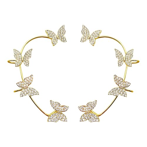 Shining Butterfly Ear Cuffs Zircon Butterfly Earrings for Women Ear Cuffs for Women Non Piercing Ear Wrap Around Earrings - B