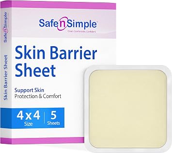 Safe n Simple Skin Barrier Sheets - 4" x 4" Individually Wrapped Packets - Hydrocolloid Medical Ostomy Barrier Sheet - Skin Adhesive Sheets for Ostomy Protection
