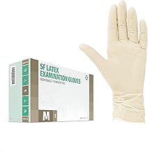 Box of 100 Disposable Latex Gloves, Powder-Free, Non-Sterile Disposable Gloves, Examination Gloves,White, Medium