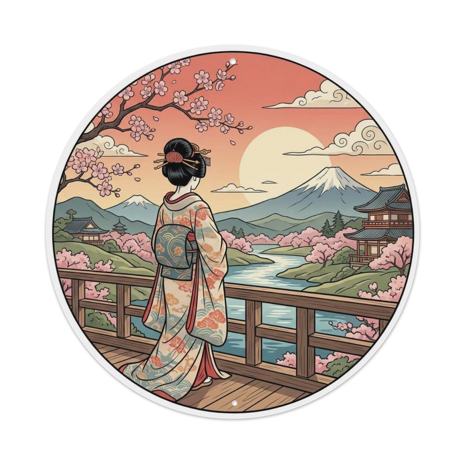 Japanese Geisha Back Watching Scenery View Metal Tin Sign