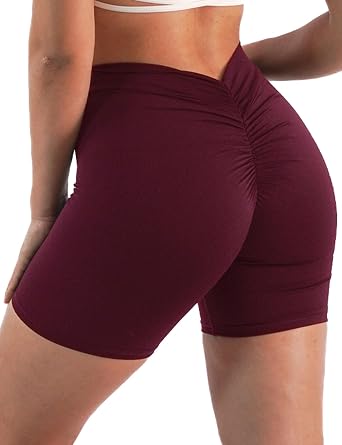 Womens High Waisted Workout Shorts - Butt Lifting Yoga Short Pants with V-Cut Back, 4-Way Stretch Gym Biker Shorts