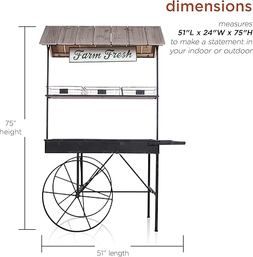 Miniatura 5 de Alpine Corporation Farm Fresh - Carrito de jardín de metal y madera para interiores y exteriores, 51 pulgadas de largo x 24 pulgadas de ancho x 75