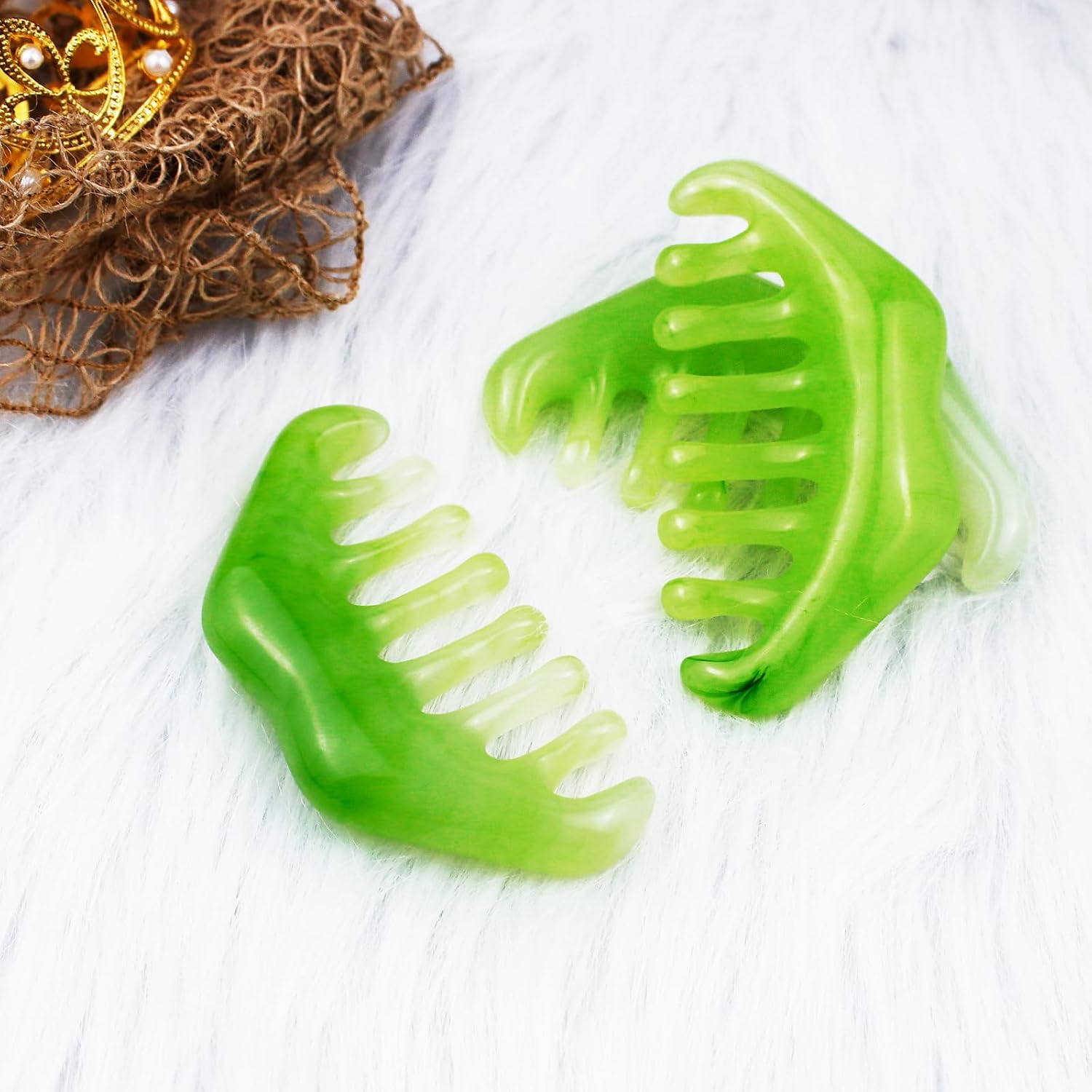 3 PCS Jade Combs Massage Stone Head Scalp Neck Shoulder Massager Meridians Massager Esthetician Facial Supplies for Head Caring Relaxation