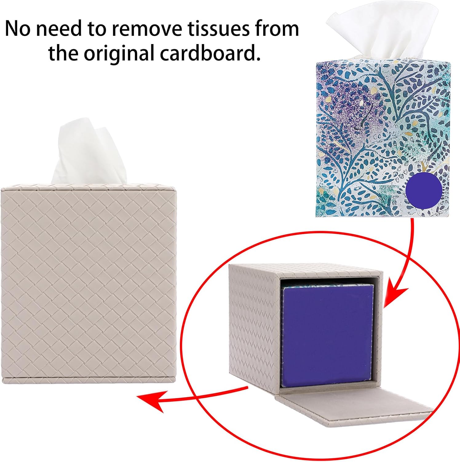 Square Tissue Box Cover, Stylish PU Woven Lozen Pattern Tissue