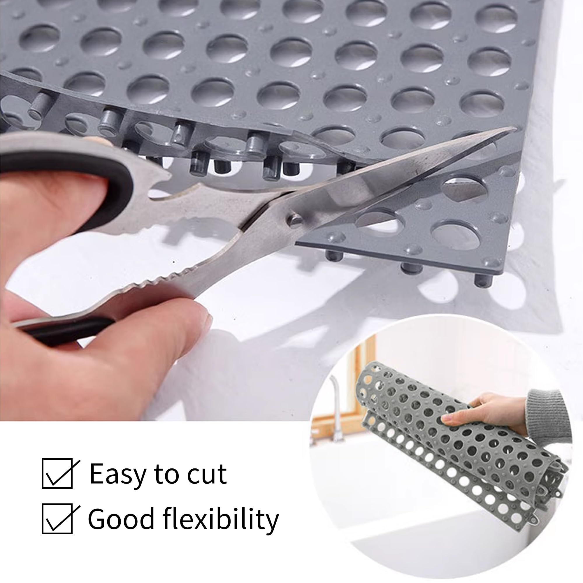 12Pack 12" x 12", Interlocking Rubber Floor Tiles Soft PVC Non-Slip Tile Splicing Shower Mat Outdoor Cushion Mat for Bathroom, Deck, Drain, Pool, Patio, Balcony, Kennel Grey — Amazon image 3