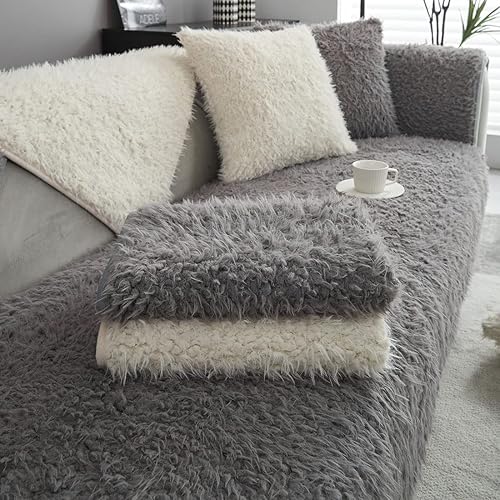 Miniatura 6 de Funda de sofá de piel sintética extra suave y esponjosa, antideslizante, ligera, de pelo largo, lanudo y seccional, funda de felpa mullida y cómoda