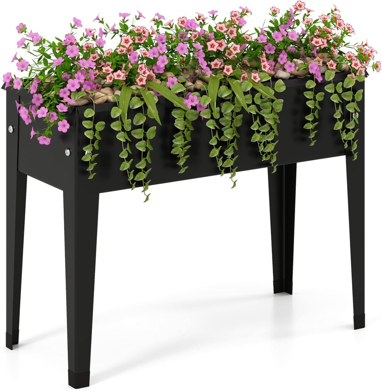 Giantex Metal Raised Garden Bed with Legs, Elevated Planter Box with Drainage Holes for Vegetable Fruit Flower Herb, Outdoor Standing Gardening Box for Balcony Backyard Patio Porch (24”x11”x18”)