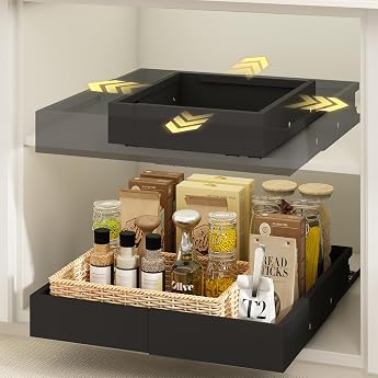 Pack of 2 Small 4 Directions Telescopic Drawer Extendable Kitchen Drawer Adjustable Width 26-41 cm & Depth 33-42 cm Metal Cupboard Drawer Organiser Screw/Adhesive Mounting Black