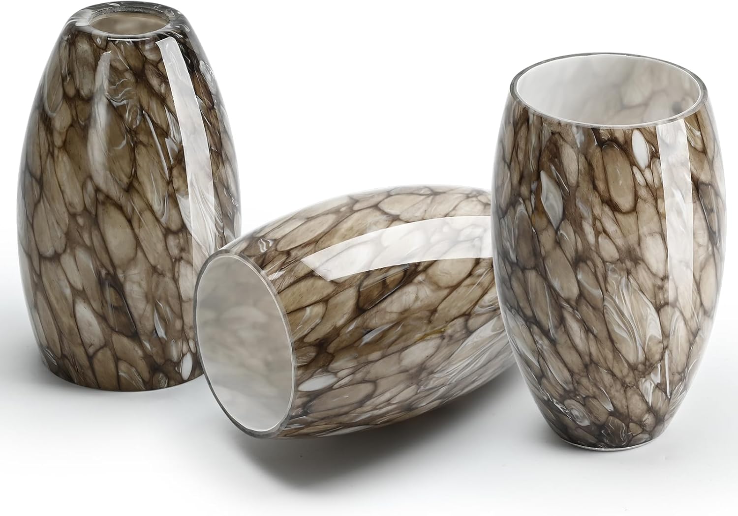 Oval Glass Pendant Lamp Shade, Glass Light Covers for Kitchen Island, Pendant Light Fixtures Replacement, 7.64x4.71" with 1.65" Fitter, Brown Hanging Ceiling Chandelier Lampshade 3 Pack