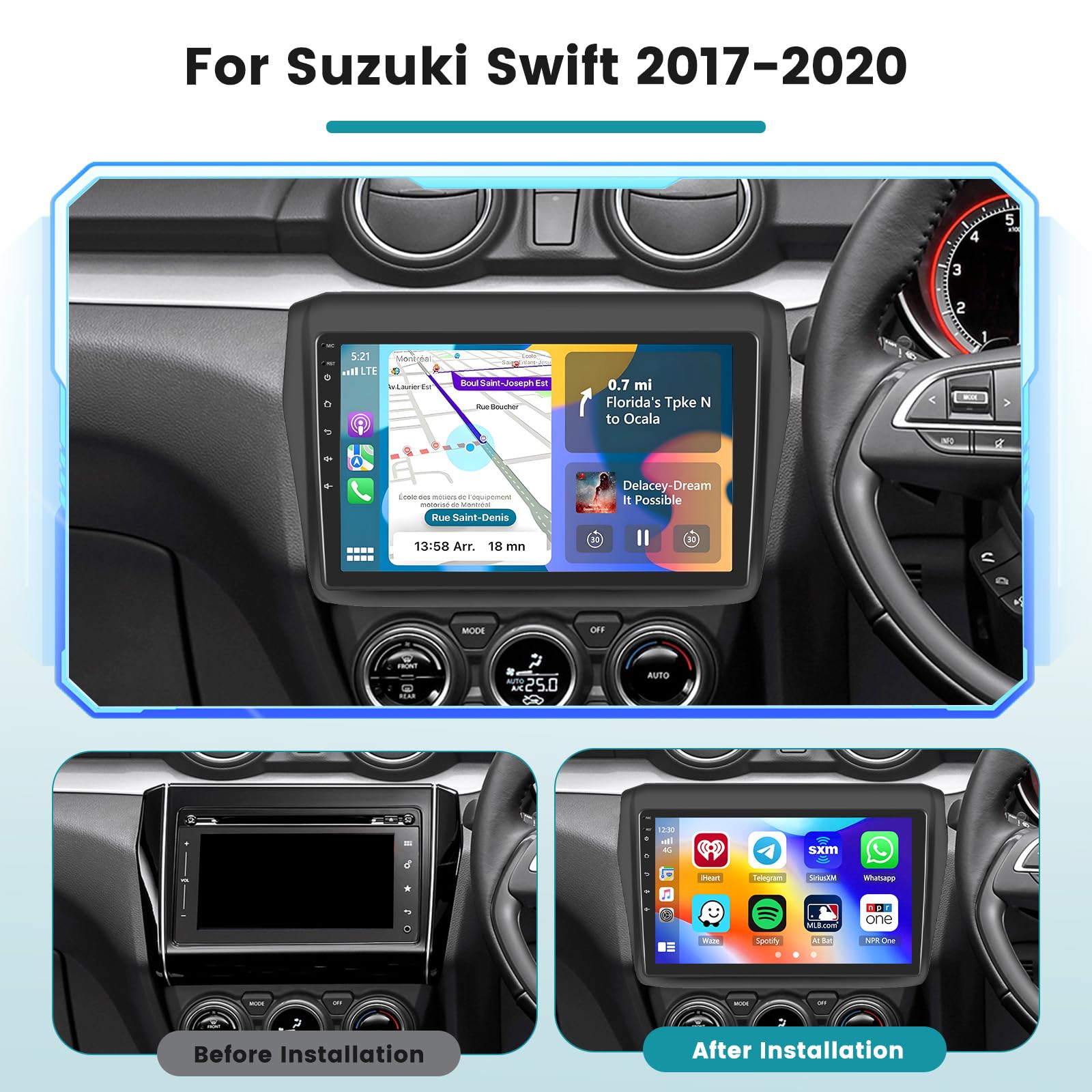 Apple - スズキ Amazon.com: 5G WiFi Car Radio for Suzuki Swift 2017 2018