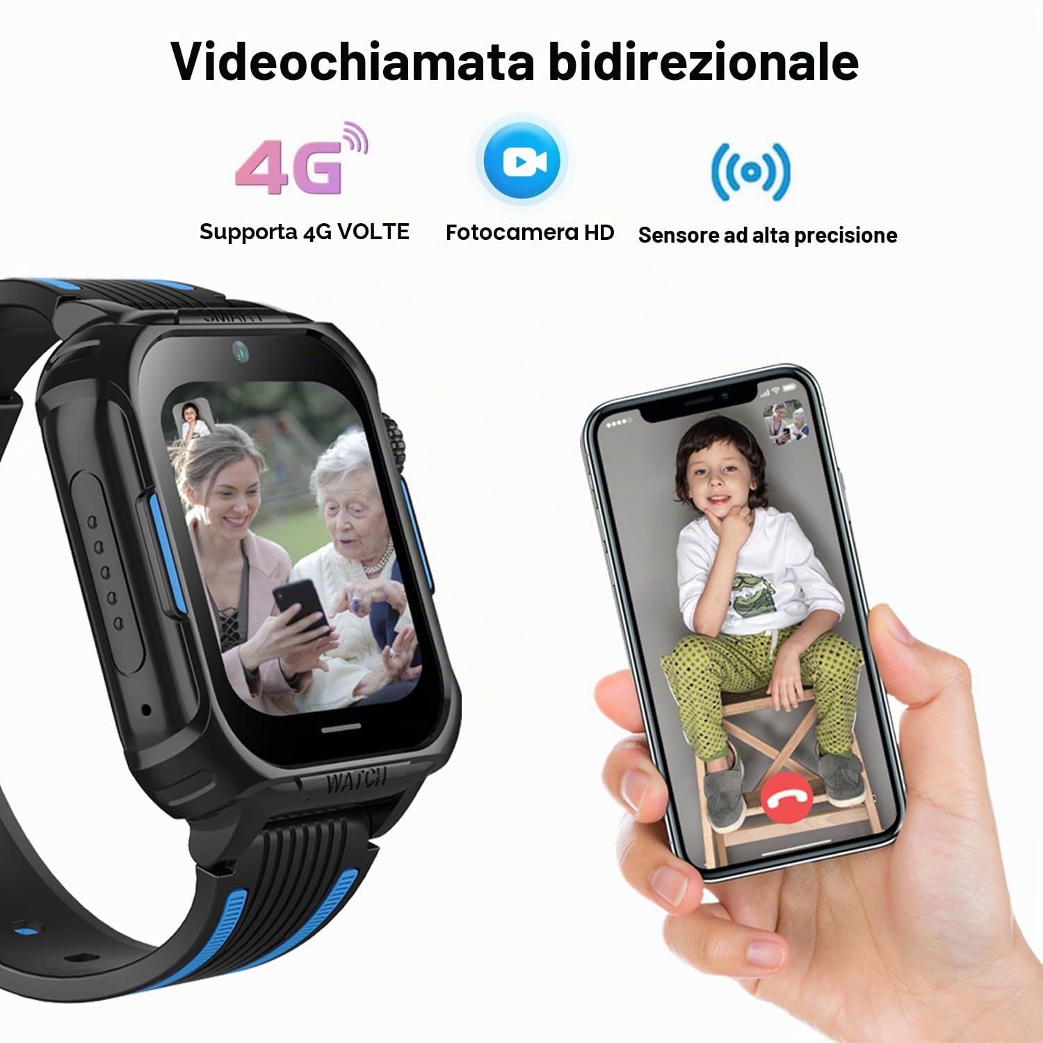 Smartwatch Bambini GPS 4G Orologio Telefono per Bambini con SOS Chat Video Fotocamera modalità Scolastiche Smartwatch per Bambino 5-16 Anni