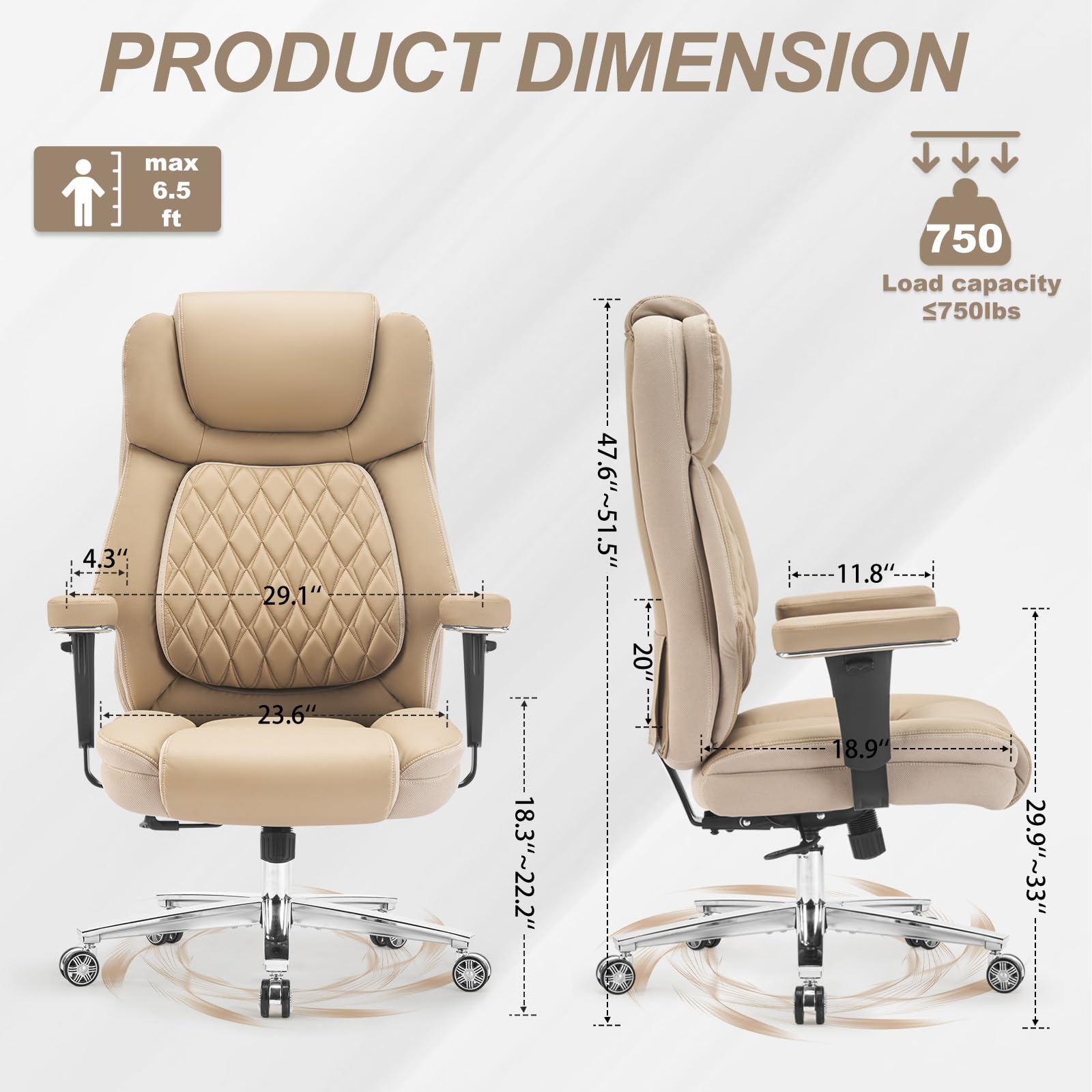 Big and Tall Office Chair 650lbs Heavy Duty Office Chairs with Dual Rubber Wheels Extra Wide Desk Chair — view 2