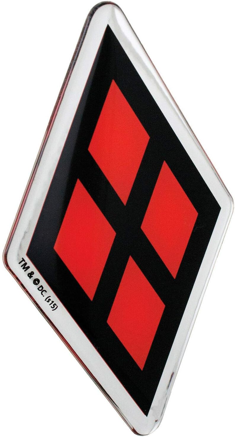Harley Quinn Domed Chrome Car Decal - Red Diamonds Logo