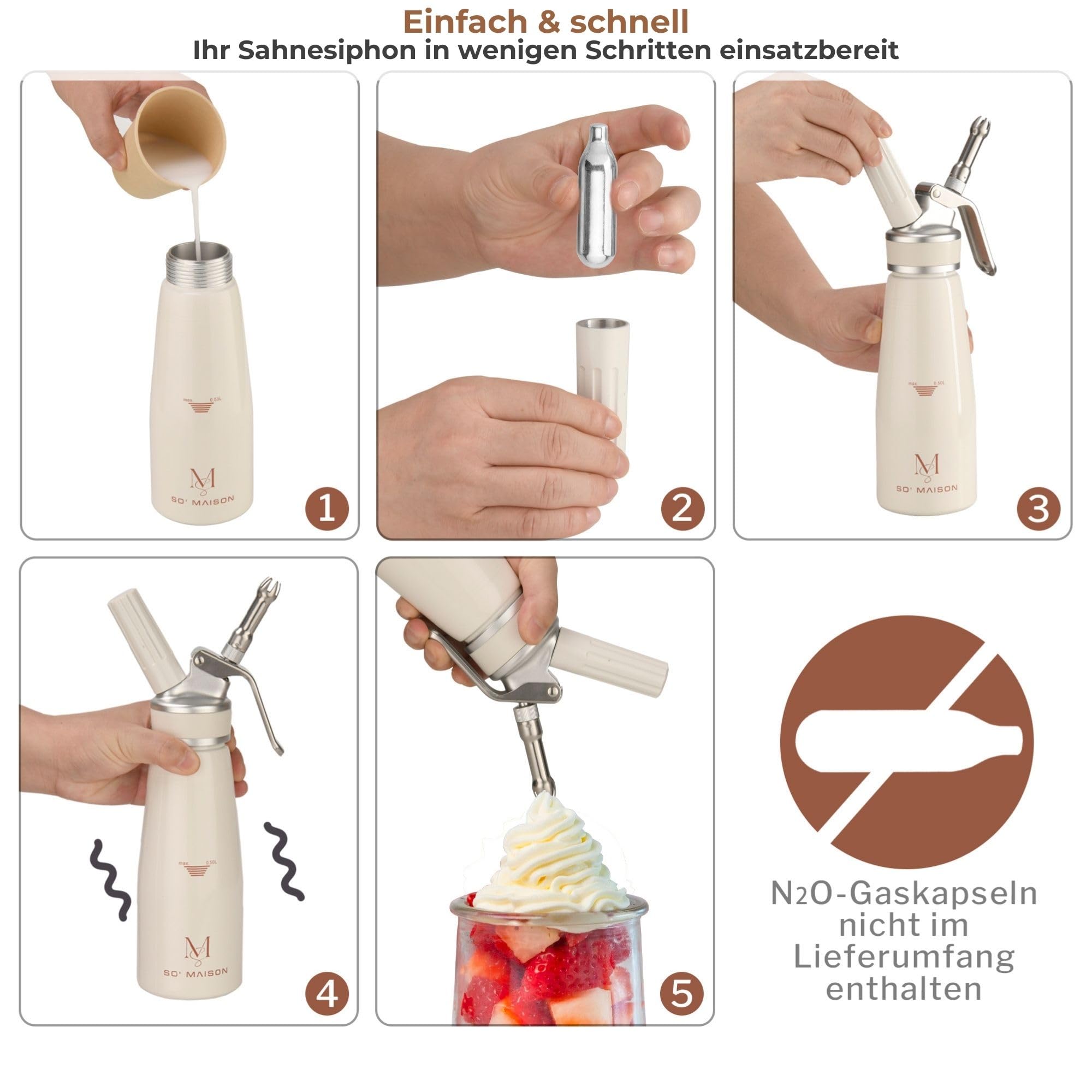 SO’Maison Sahnespender 500 ml – Hochwertiger Sahnesiphon für Schlagsahne, Espuma & Mousse – Vintage Creme Design, Profi Schlagsahnebereiter inkl. Rezeptbuch zum Selbstbefüllen