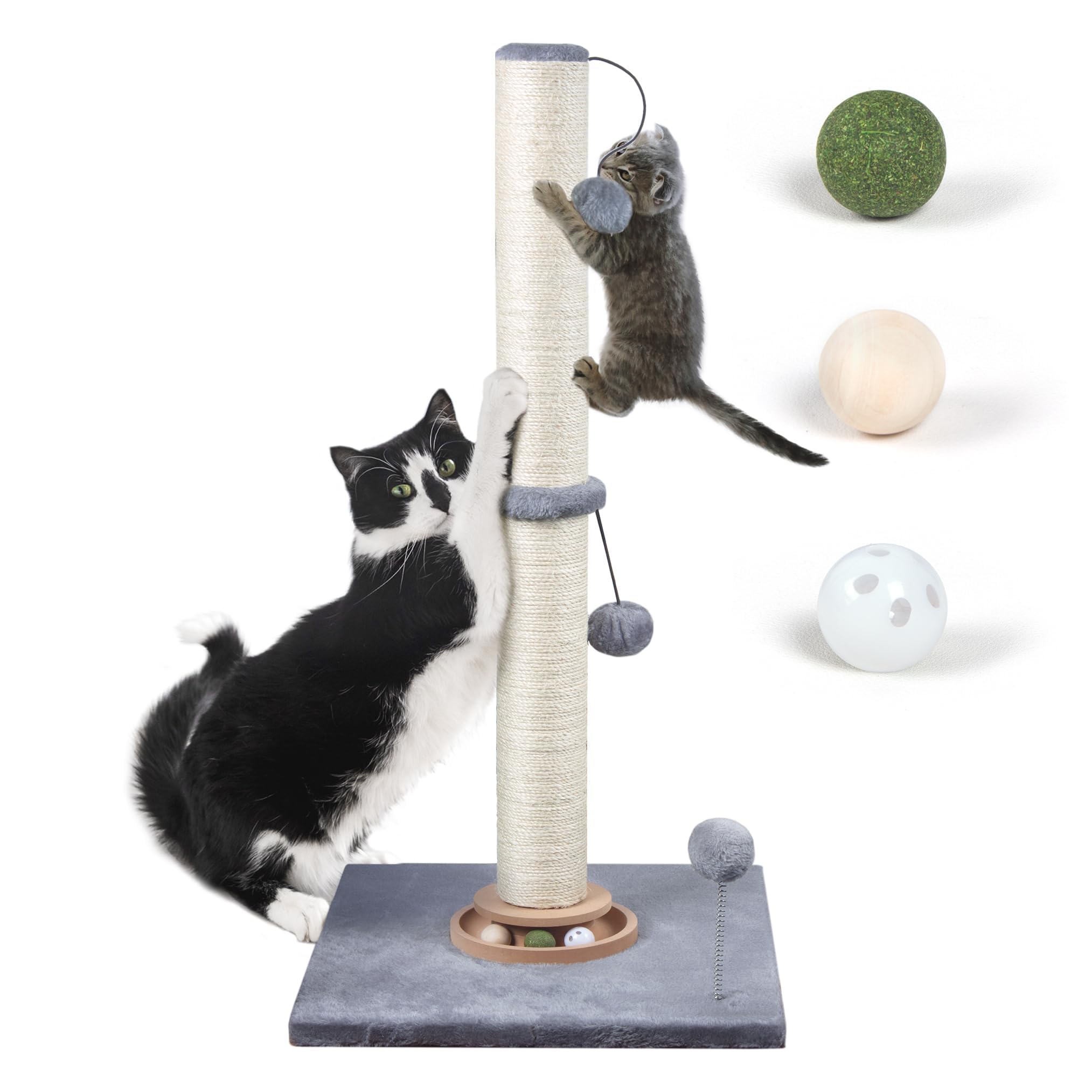 Fantasreen Tiragraffi da 78cm per Gatti Domestici, Giocattoli per Gattini, Tiragraffi Interattivo con Palline alla Catnip, Corda in Sisal per Gatti di Grossa Taglia, Grigio