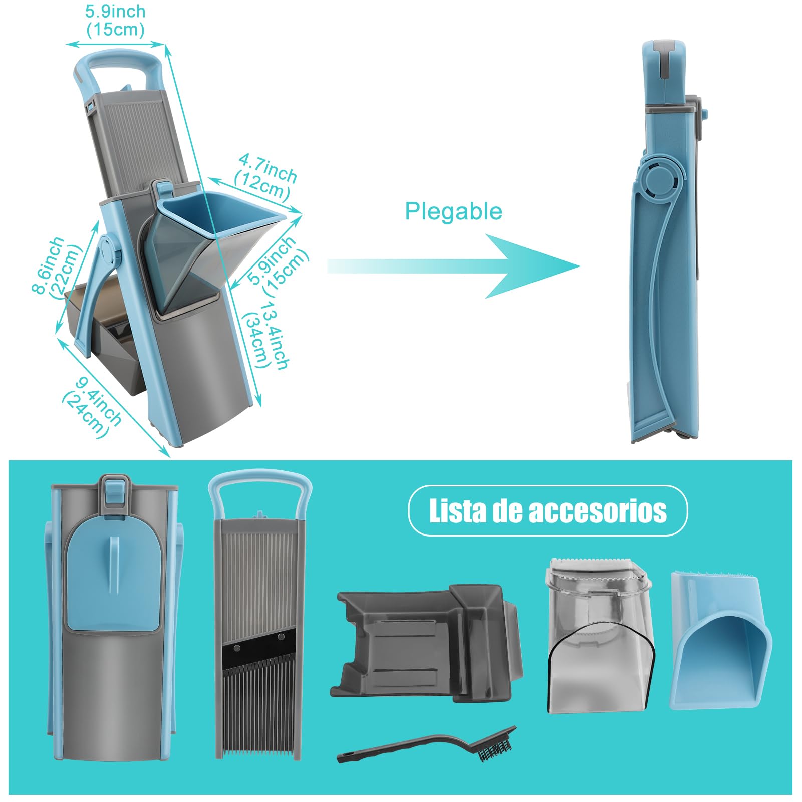 Picadora de Alimentos de Cocina Multifuncional, Trituradora de Verduras Manual para Uso Doméstico y Comercial (BLUE)