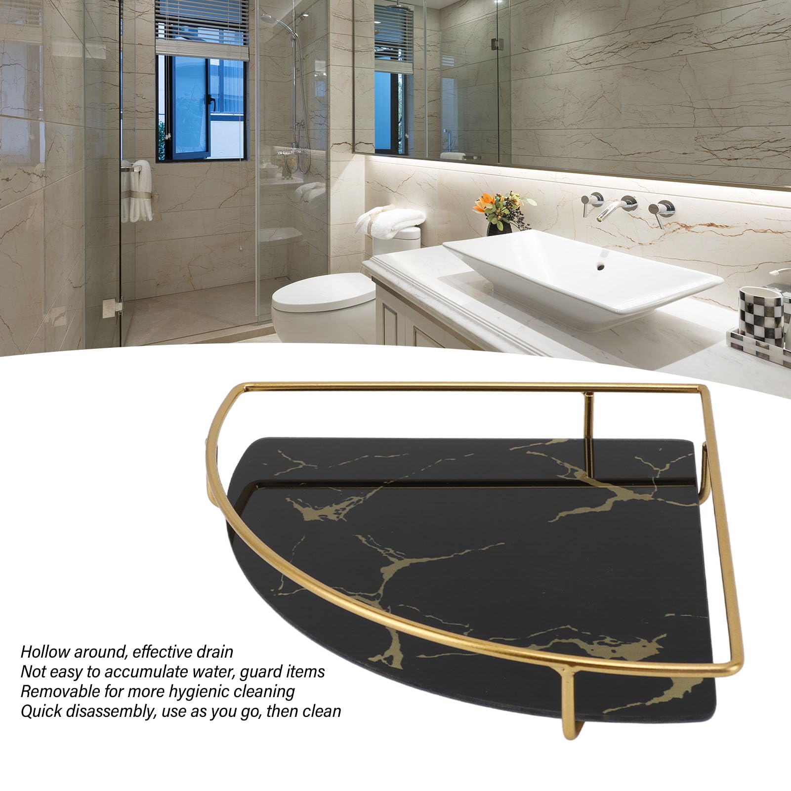 FLEXMAN Bathroom Counter Organizer, Decorative Triangle Golden Countertop Makeup Tray, Bathroom Organizer Basket for Soap Towel Paper Napkins Jewellery (Black)