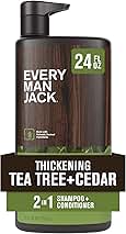 Every Man Jack 2-in-1 Tea Tree + Cedar Shampoo + Conditioner - Thicken, Cleanse, and Hydrate Hair with Coconut, Aloe, Tea Tree Oil - Naturally Derived and No Harmful Chemicals - 24oz -1 Bottle