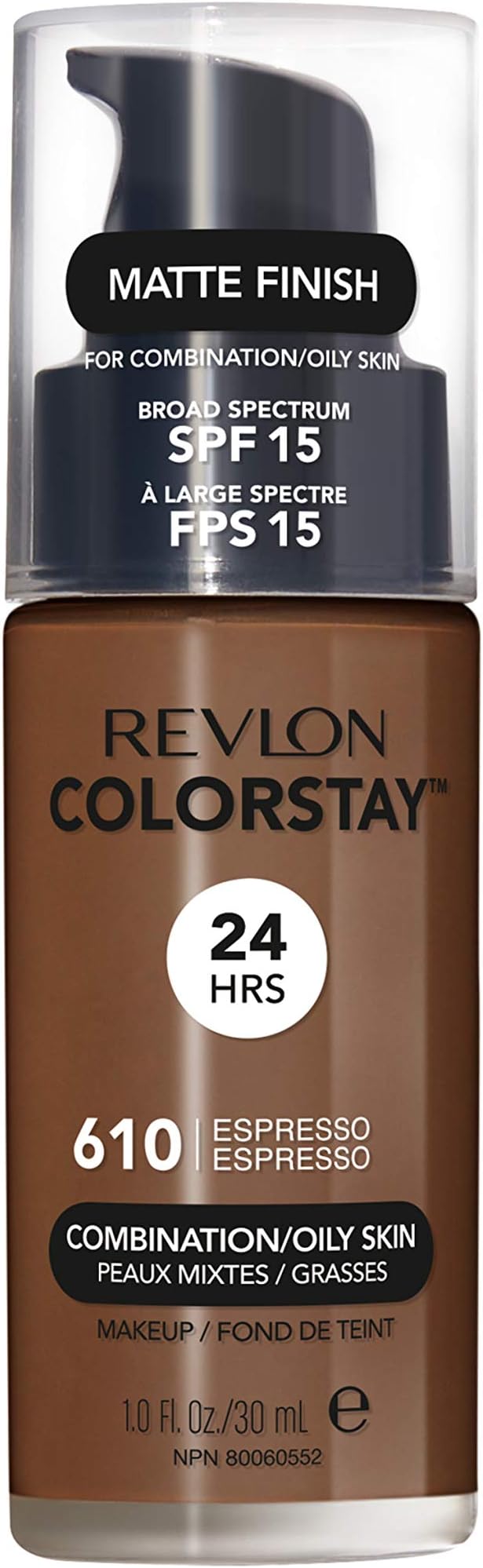 Revlon Colorstay Liquid Foundation Makeup for Combination/Oily Skin SPF 15, Longwear Medium-Full Coverage with Matte Finish, Espresso (610), 30 ml