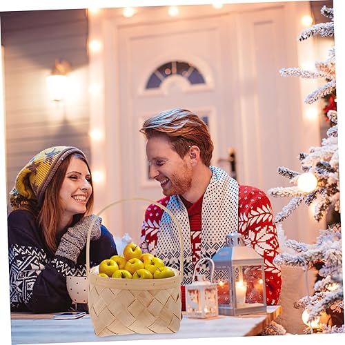 Miniatura 4 de Cesta tejida con asa Cestas de madera grandes de viruta de ratán Contenedor de almacenamiento Artículos para el hogar