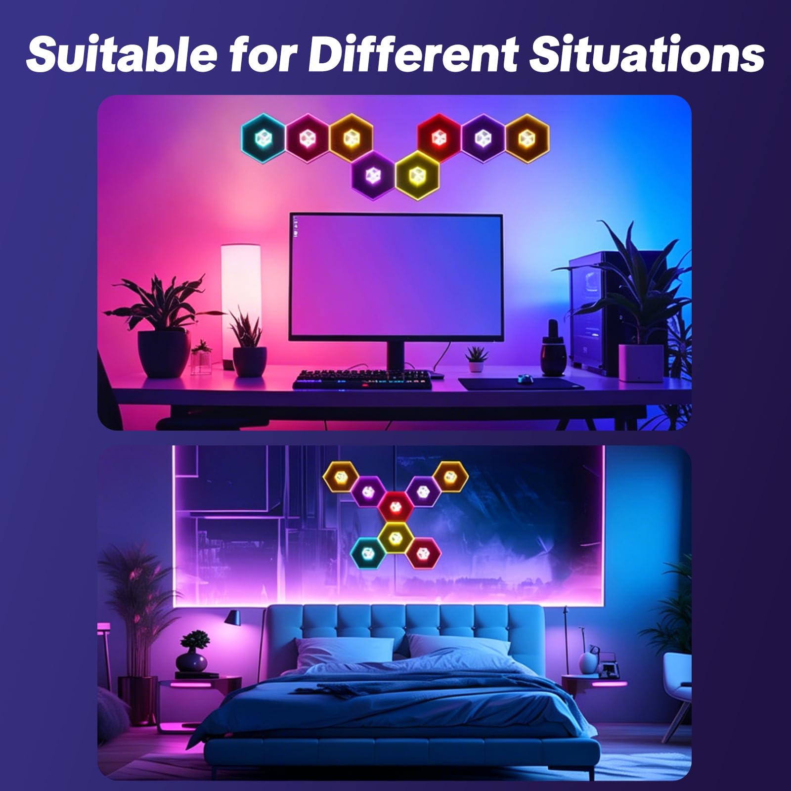 Paneles de Pared LED RGB Hexagon Modulares, Luces de Panal DIY 16 Millones Colores, Control App & Mando a Distancia, Sincronización Musical para Sala Juegos