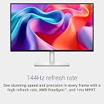 Dell 27 Plus QHD Monitor - S2725DSM - 27-inch QHD (2560x1440) 144Hz 1ms Display, 2 x 3W Speakers, HDMI/DisplayPort 1.4 Connectivity, Height/Tilt/Pivot/Swivel Adjustability, AMD FreeSync - Ash White