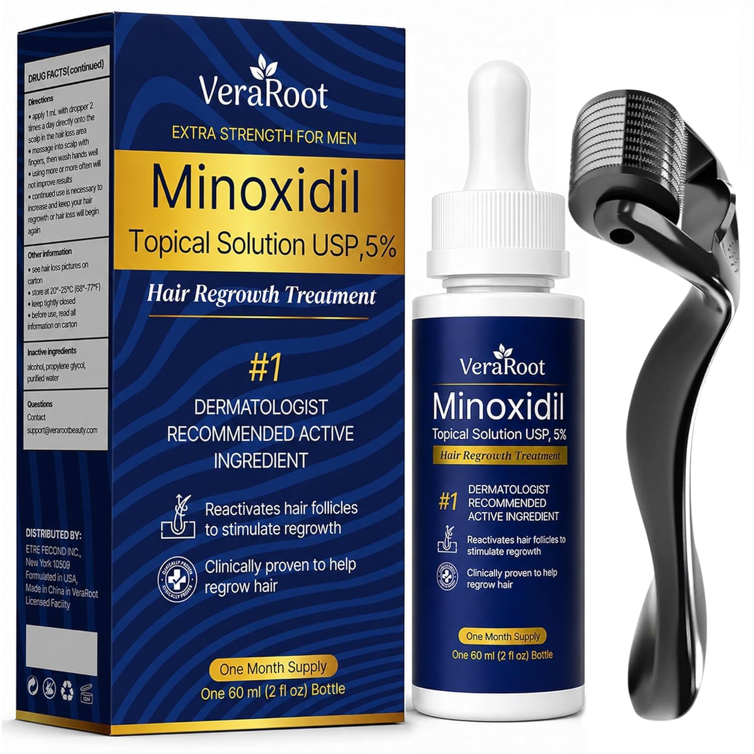 5% Minoxidil for Men Beard Growth Kit: Hair Regrowth Treatment – Hair Growth Serum for Hair Loss & Thinning