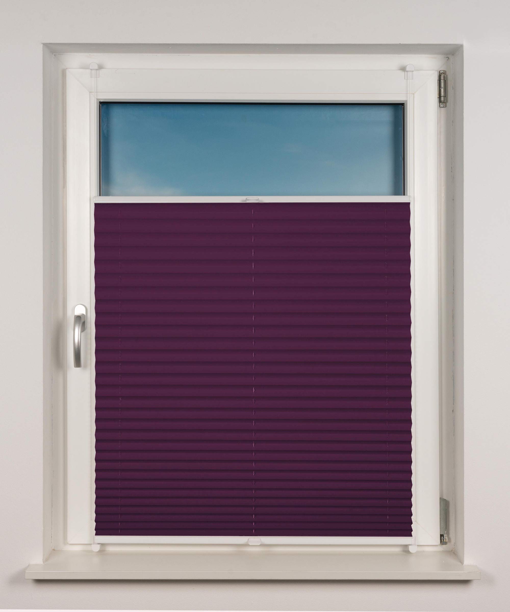 Store plissé occultant thermique Klemmfix sur mesure pour toutes les fenêtres, supports de serrage jusqu'à 27 mm, store plissé occultant sans perçage, violet, largeur : 101110 cm, hauteur : 201250
