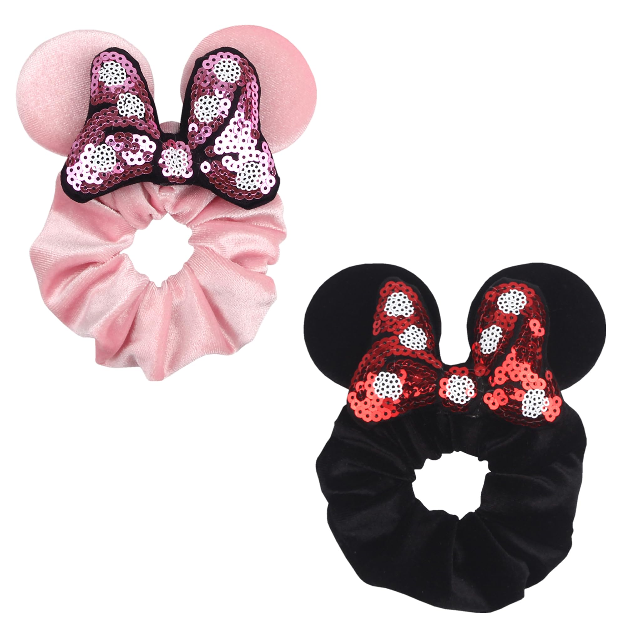 zhezesmila 2 Pack Scrunchies, Velvet Sparkle Sequin Bows Hair Scrunchies Hair Ties Elastic, Hair Accessories for Women Girls Adult Kids Cosplay