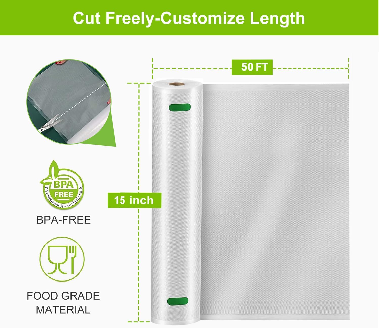 MAGIC SEAL 15'' x 50' Vacuum Sealer Bags Rolls, Extra Wide Textured Food Storage Bags for Meal Prep & Sous Vide, Commercial Grade BPA Free Heavy Duty Vacuum Seal Rolls