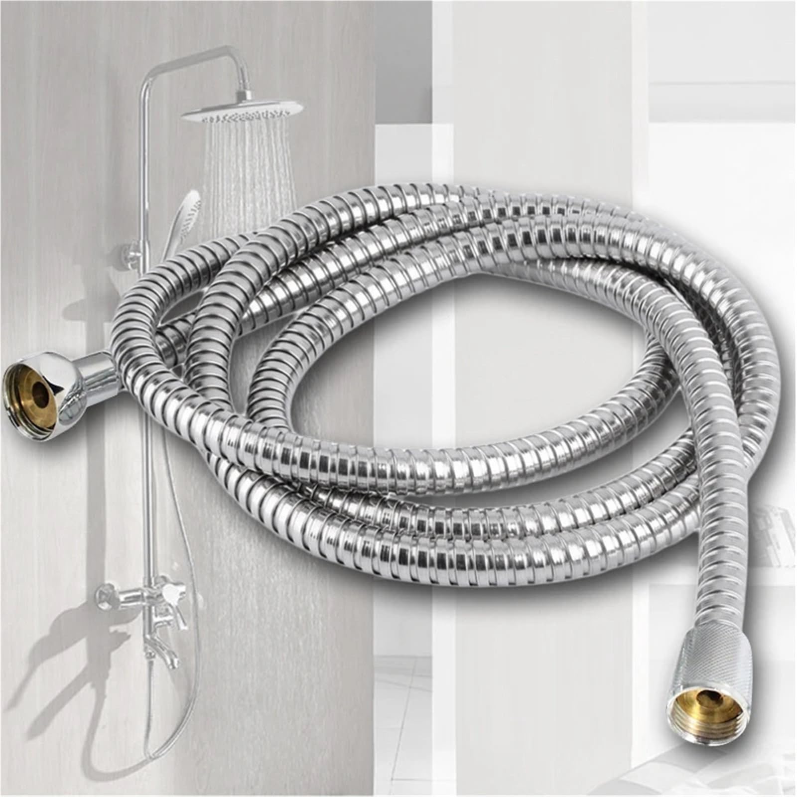 Manguera Ducha Junta de Manguera for Cabezal de Ducha de baño, Tubo de Agua Flexible de 2/1, 5/1M, Arandelas de Tubo de Manguera de Cabezal de Ducha cromadas de Acero Inoxidable(1.0M)