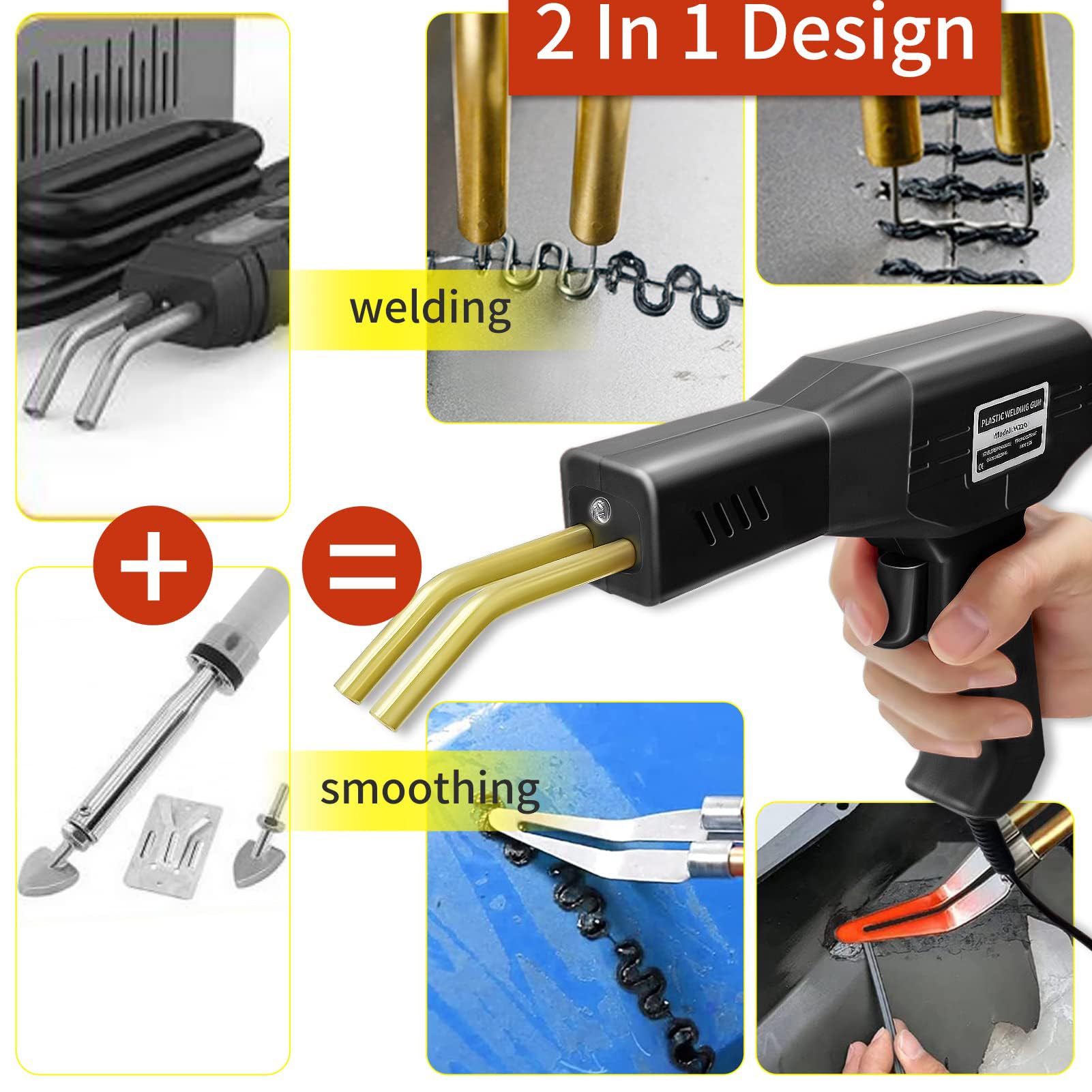220W Saldatore per Plastica 2 in 1 Saldatrice Plastica, Pistola Saldatura Plastica con 800pcs 6 Tipo Graffette,40pcs Bacchette, 2Pcs Strumento di Levigatura,Kit Riparazione Paraurti Auto(nero)