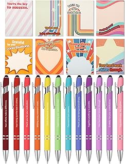 Employee Sticky Notes and Stylus Pens, 20 pcs, 3"x4" Sticky Notes, 8 Pads, 240 Sheets, 12 Black Ink Pens with Stylus Tips for Coworkers, Nurse, Teacher, Employee, Work Team Appreciation Gift