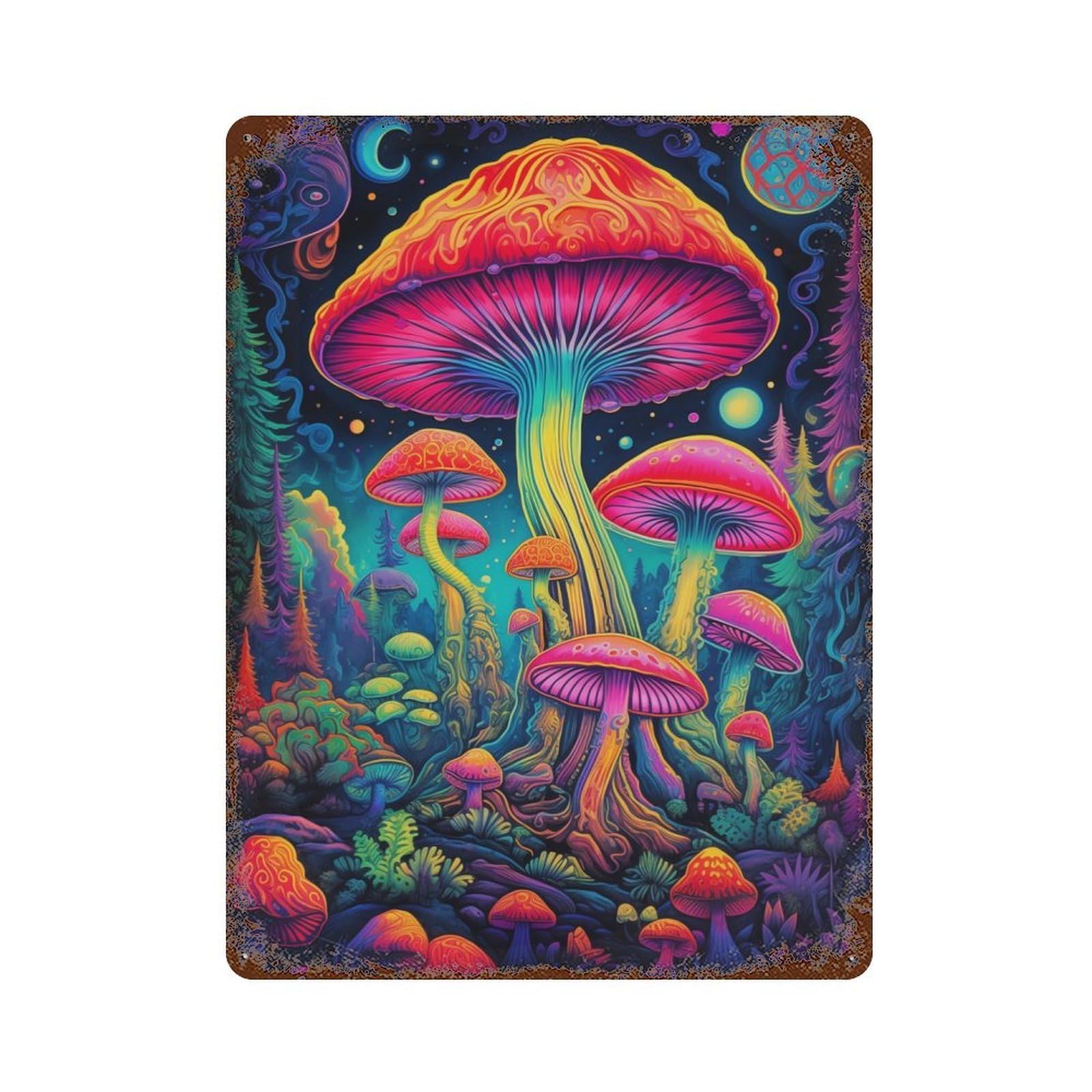Psychedelic Mushrooms No3 Rusty Metal Tin Sign 15.7"x11.8", Ideal for Patio, Garden Room And Bar Decor
