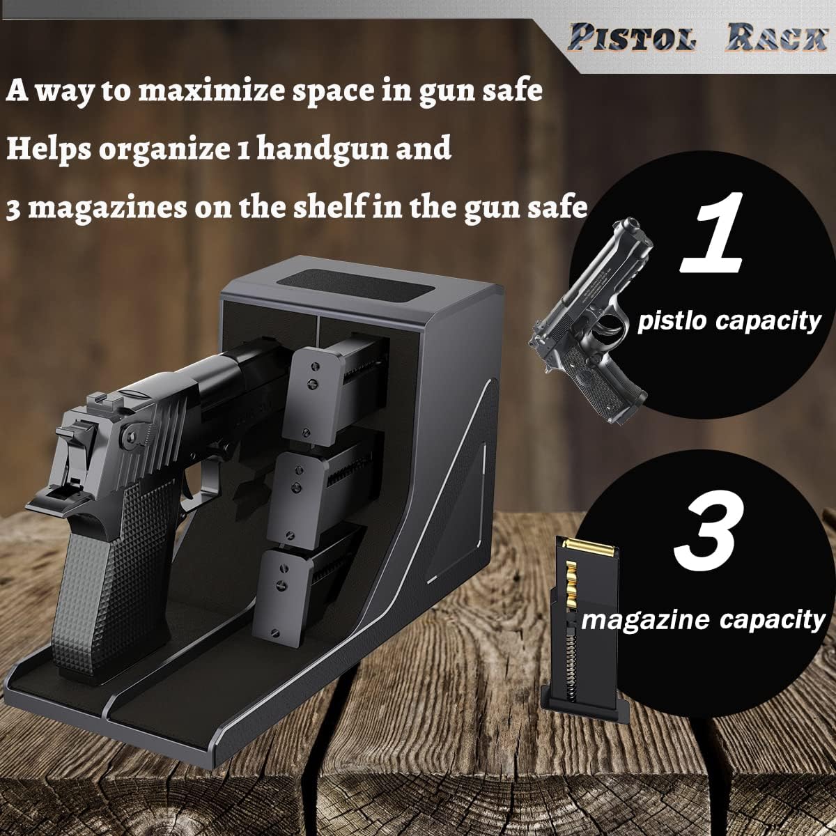Pistol Rack Universal Protective Handgun Storage,Handgun Rack for Gun Safe Gun Cabinet Storage, Gun Magazine Holder, 1 Gun Holder 3 Mag Slots Fit Most Pistols