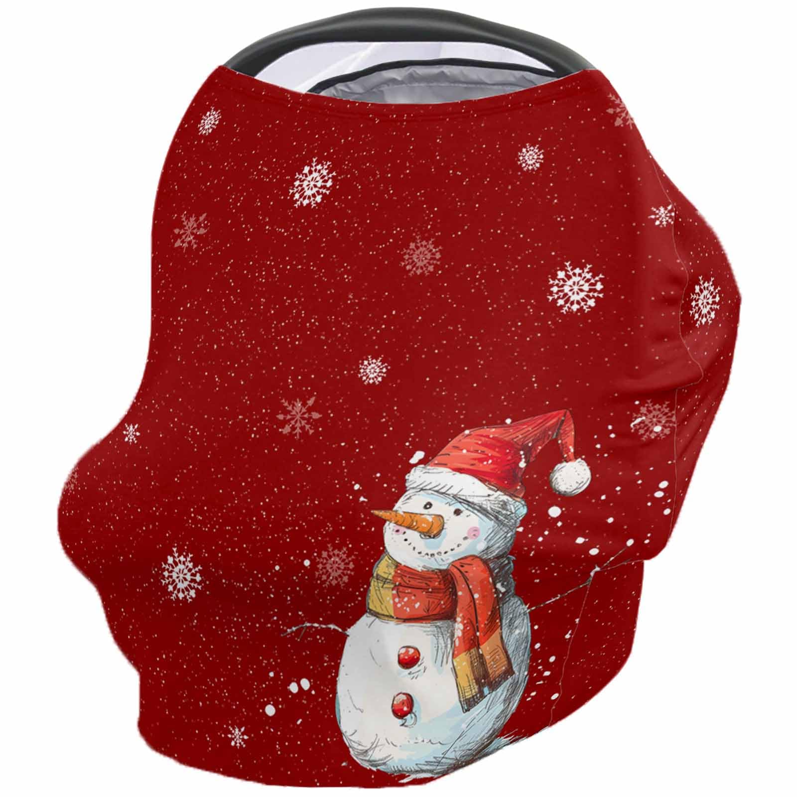 Nursing Cover for Breastfeeding Scarf, Xmas Snowflakes Winter Snowman Red Baby Car Covers Super Soft Multi Use for Canopy Shopping Cart Cover Blanket Stroller Cover