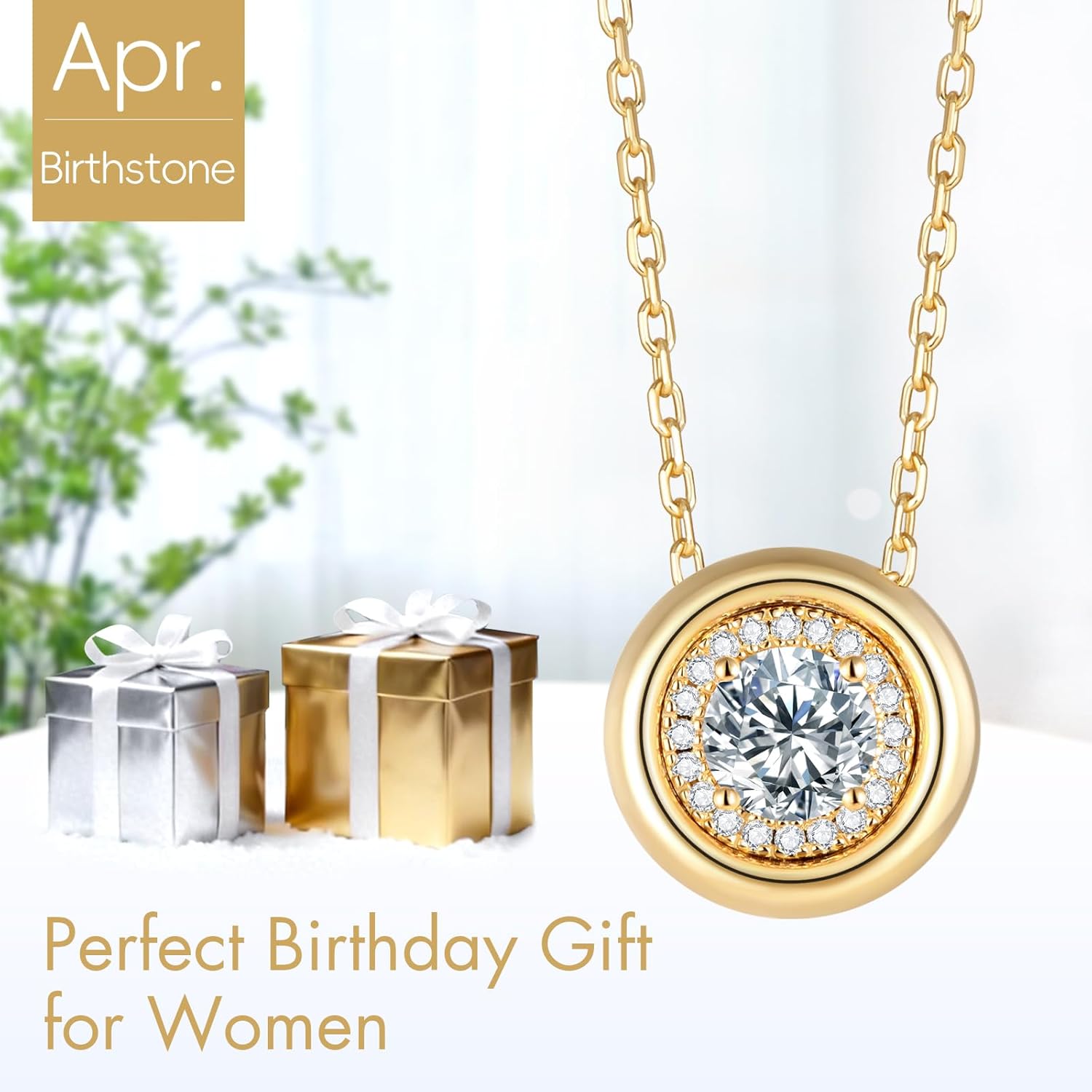 925 Sterling Silver 14K Gold Plated Birthstone Necklace for Women, Round Pendant Necklace, Dainty Gold Adjustable Chain Jewelry 18" + 2", Birthday Gift for Mom Wife Girlfriend