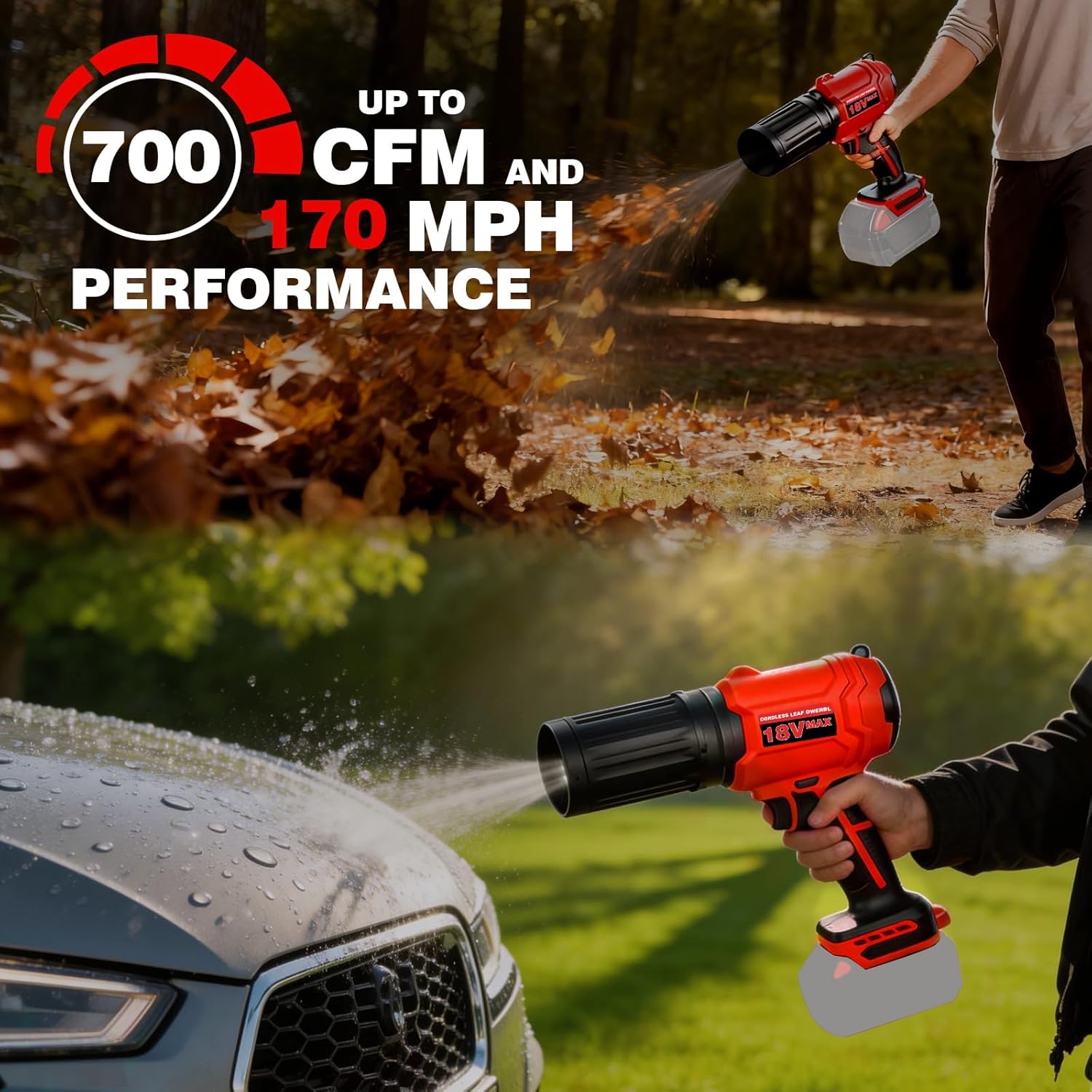 Cordless Leaf Blower for Milwaukee 18V Battery, 720-CFM 180-MPH Handheld Electric Brushless Dust Blower with Light, Battery Powered Leaf Blowers for Patio, Lawn Care, Leaves (Battery Not Included)
