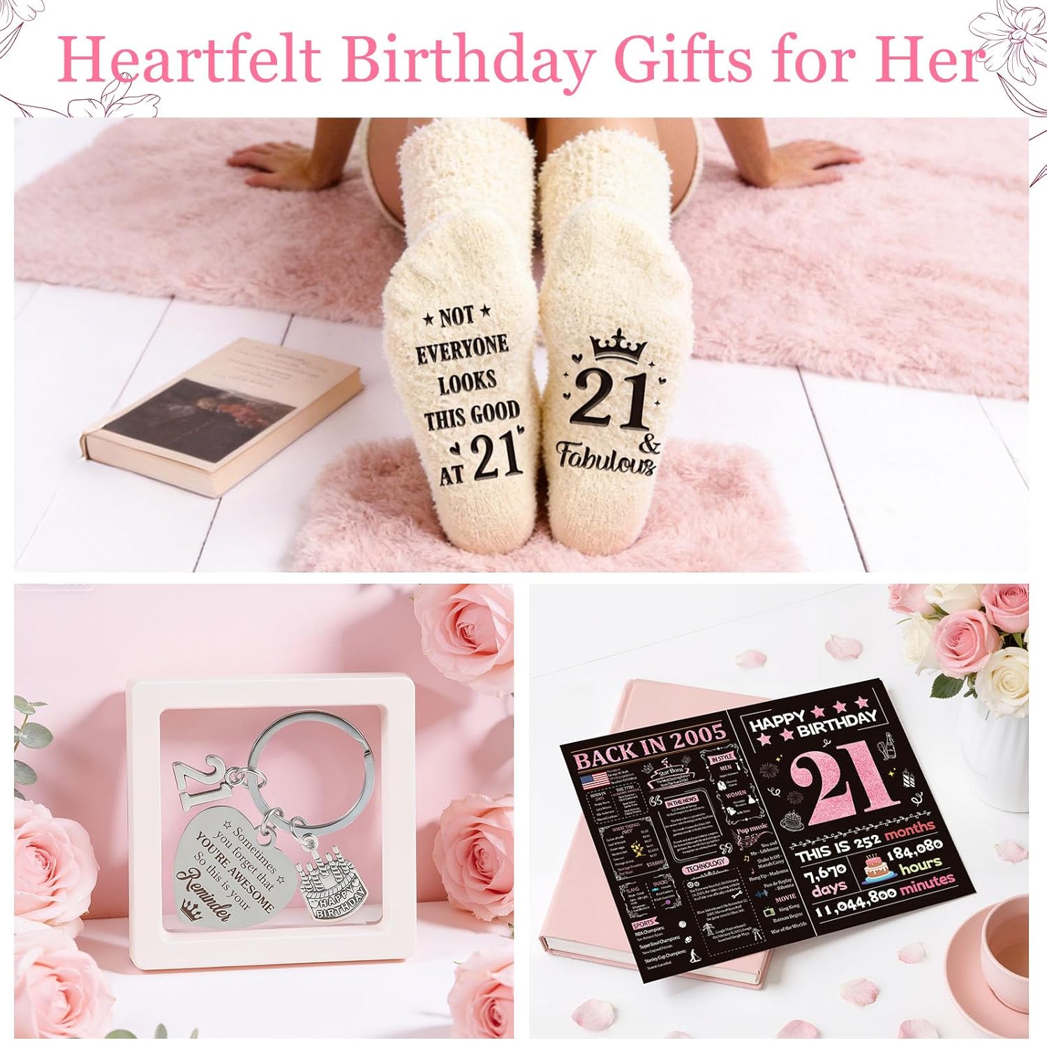 21st Birthday Gifts for Her, Vintage 2005 Happy 21st Birthday Gifts Basket for Women Unique Gift Ideas for 21 Year Old Girl, Daughter, Sister, Friend, Niece, Funny Bthday Gift Turning 21 Year Old - Image 6