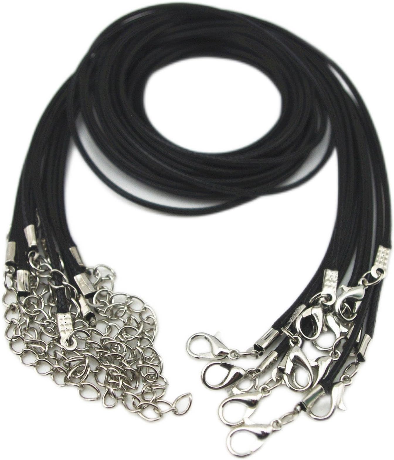 Glory Qin 10pcs Black Leather Necklace Cord Chain 1.5mm 2" Extension Chain