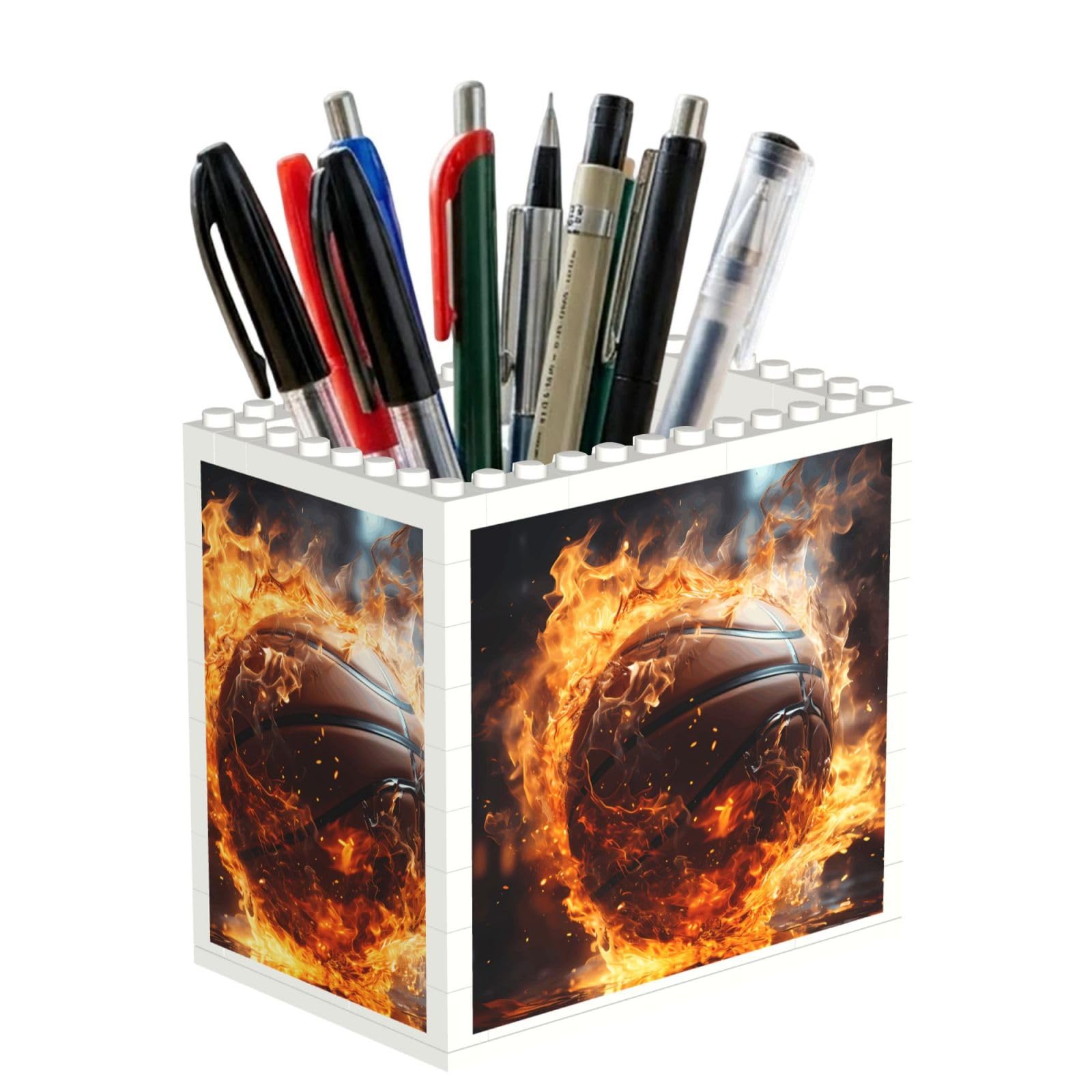 SXZVVBN Basketball on Fire and Water Flame Splashing Building Block Desk Tidy ABS Organiser