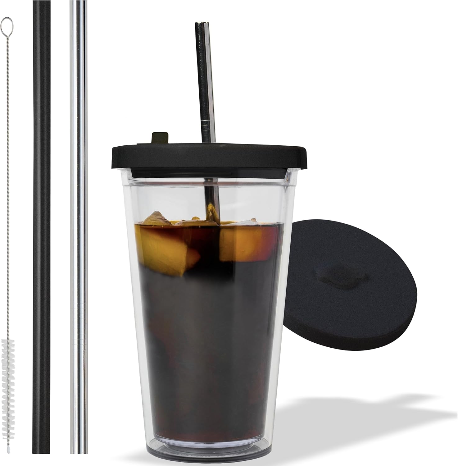 Reusable Iced Coffee Cup (16 Oz/Grande), Leak Proof and Double Wall Insulated Iced ...