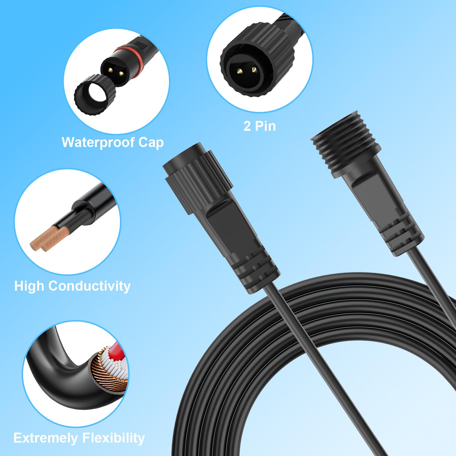 5M/16.4FT Outdoor Lights Extension Cable, 2 Pin Led Light Garden Extension Lead Wire Waterproof Outdoor Connector Cable for Festoon/Icicle/Net / G40 Globe/Curtain/Christmas/Fairy Lights — view 5