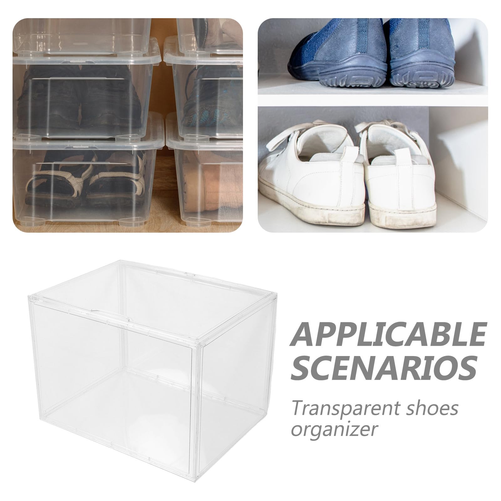 Gadpiparty Caja apilable para guardar zapatos: caja transparente con tapa, organizador plegable de plástico para guardar zapatillas en el armario.