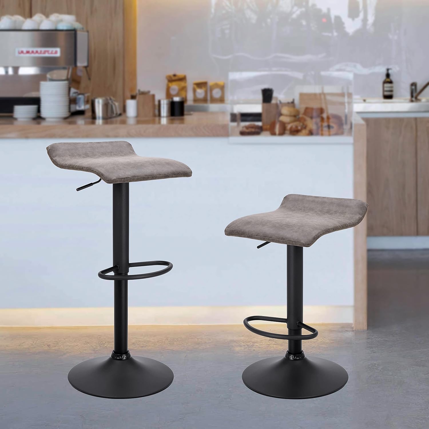 finnhomy bar stools set of 2 counter height, swivel barstools with footrest and backless, height adjustable rustic bar stools for kitchen, vintage leather, retro grey