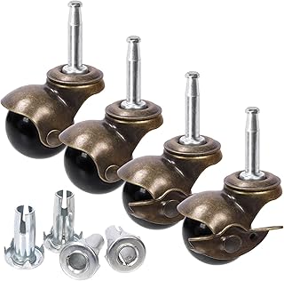 Tanstic 8Pcs Ball Caster Wheels Kit, 1.5" Vintage Antique Copper Swivel Wheel with 5/16" x 1-1/2" Stem Sockets, Ball Caste...