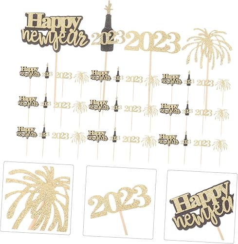 Miniatura 3 de ERINGOGO 80 piezas de insertos de pastel 2023, decoraciones de Navidad, topersitos para comida, decoración de tartas con adornos dorados, decoración