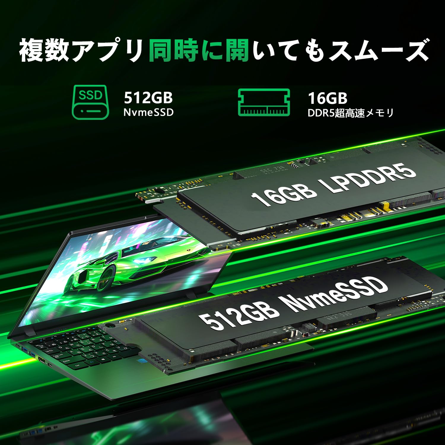 Amazon.co.jp: 【ノートパソコン 16GB DDR5爆速メモリ+512GB Nvme SSD