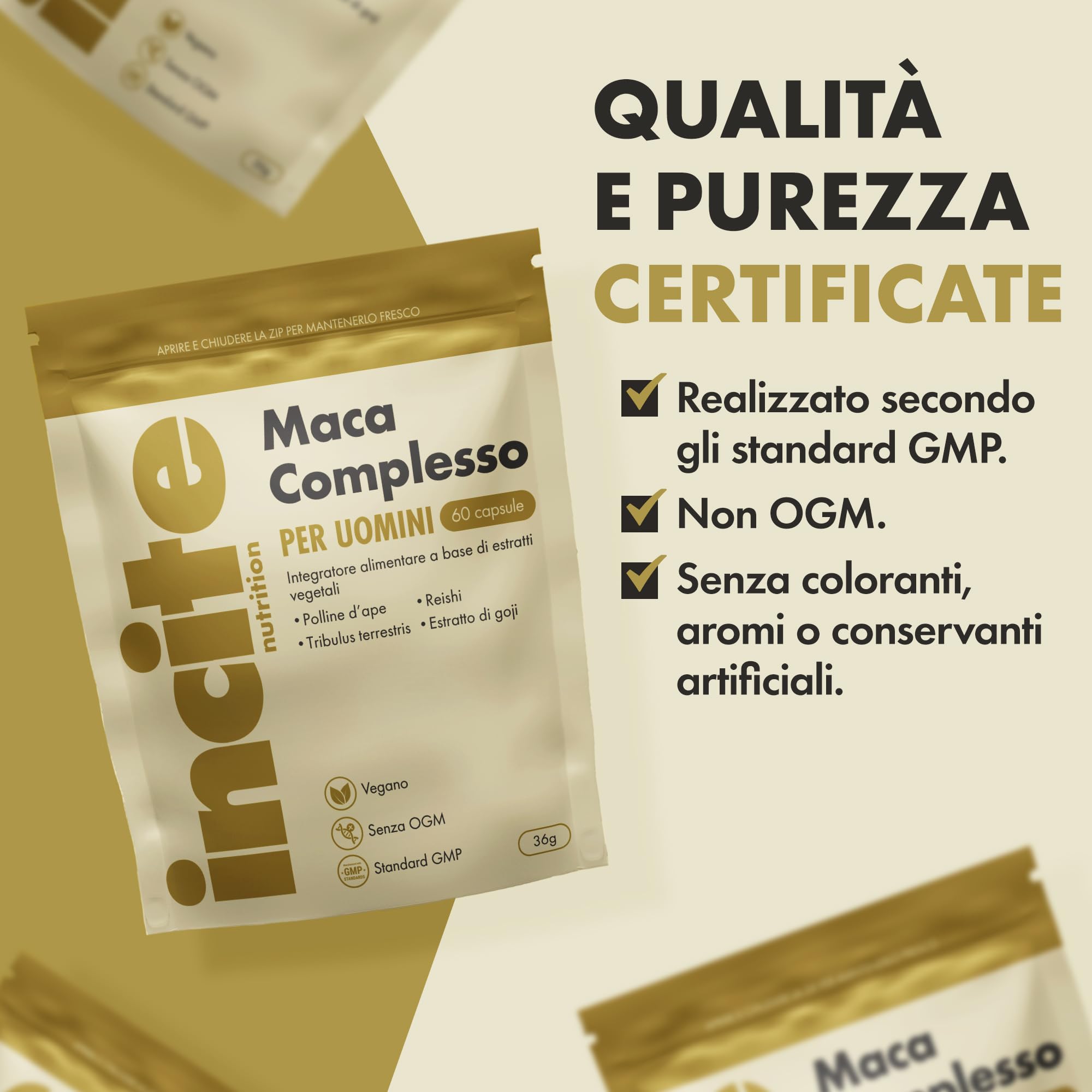 Incite Nutrition Maca Root Complex – 60 capsule vegane | Maca nera con reishi, tribulus e bacche di goji – Supporto per energia e vitalità – Capsule di radice di maca per uomini e donne